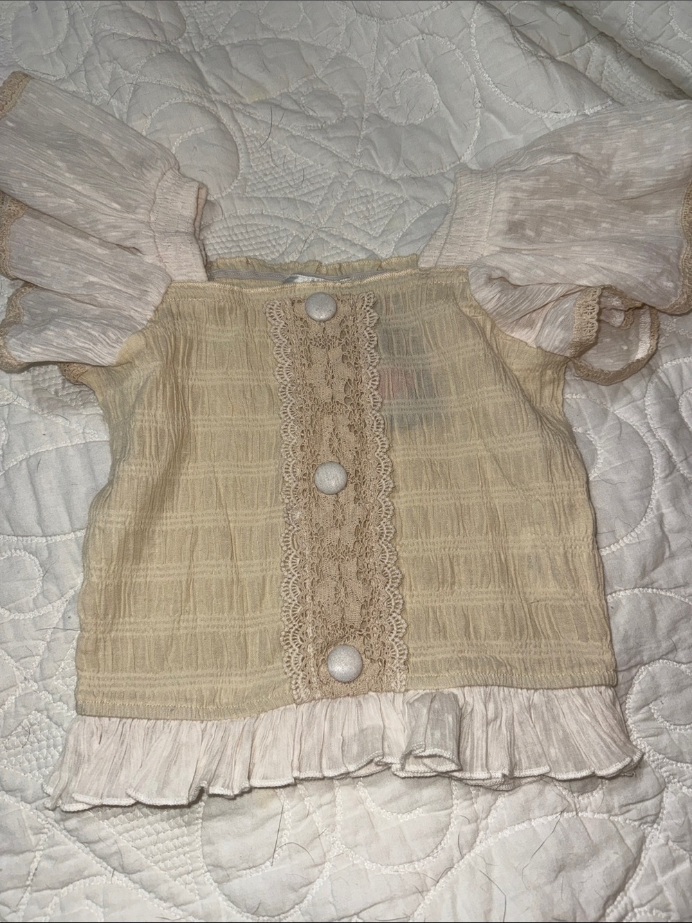 Ooh! La la! Couture Girls' Beige Lace-Trim Catherine Top